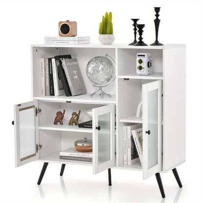 Industriële Zijkast – Dressoir – Opbergkast – Keukenkast – Kast Met Deurtjes – Temperglasdeuren – Anti-Omvalbeveiliging – Verstelbare Planken