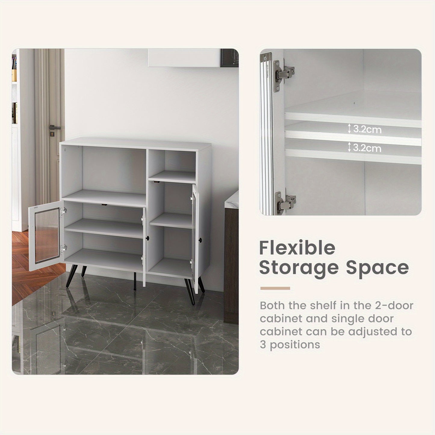 Industriële Zijkast – Dressoir – Opbergkast – Keukenkast – Kast Met Deurtjes – Temperglasdeuren – Anti-Omvalbeveiliging – Verstelbare Planken
