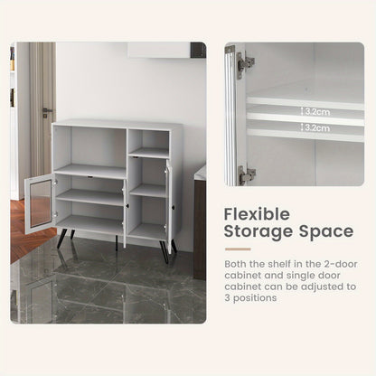 Industriële Zijkast – Dressoir – Opbergkast – Keukenkast – Kast Met Deurtjes – Temperglasdeuren – Anti-Omvalbeveiliging – Verstelbare Planken