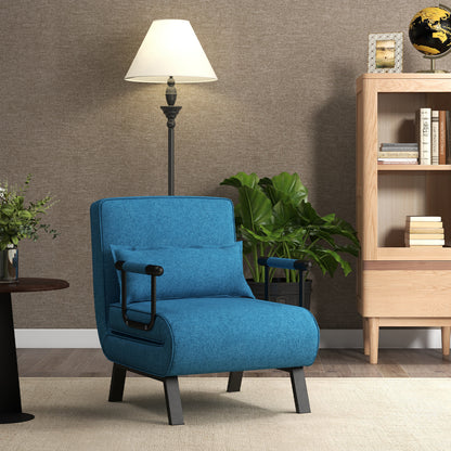 Relaxstoel – Fauteuil – Ligstoel – Slaapstoel – Loungestoel – Verstelbaar in 6 standen – Wasbaar kussen – Blauwe linnen bekleding