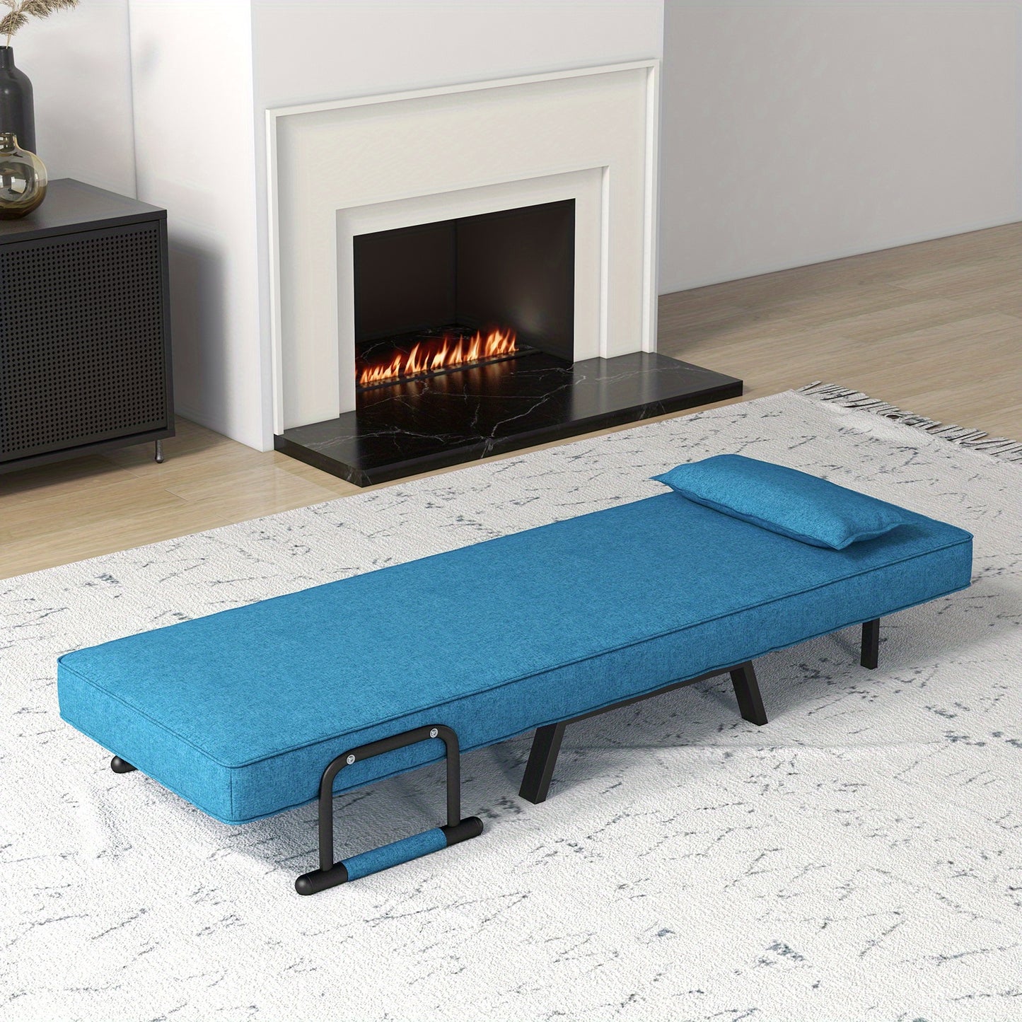 Relaxstoel – Fauteuil – Ligstoel – Slaapstoel – Loungestoel – Verstelbaar in 6 standen – Wasbaar kussen – Blauwe linnen bekleding