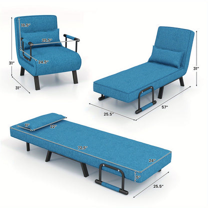 Relaxstoel – Fauteuil – Ligstoel – Slaapstoel – Loungestoel – Verstelbaar in 6 standen – Wasbaar kussen – Blauwe linnen bekleding