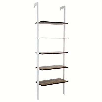 Boekenkast – Ladderkast – Boekenrek – Opbergkast – Wandrek – 5 Planken – Metalen Frame – Wit – 61x30x183 cm – Wandmontage