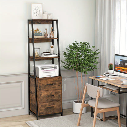 Boekenrek – Boekenkast – Ladderkast – Vakkenkast – Opbergkast – 3-Lagen Met Ladeopslag – Hout En Metaal Stevig