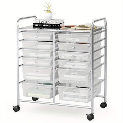 Roller trolley – Ladewagen – Opbergwagen – Rolcontainer – Opbergtrolley – 12 Laden – Metalen Frame – Werkblad – Wit