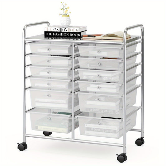 Roller trolley – Ladewagen – Opbergwagen – Rolcontainer – Opbergtrolley – 12 Laden – Metalen Frame – Werkblad – Wit