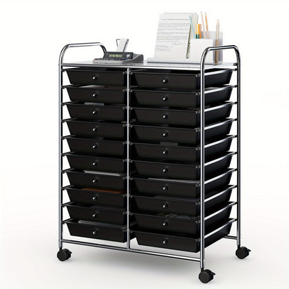 Badkamerwagen – Opbergwagen – Rolcontainer – Trolley – Opbergrek – 20 Uittrekbare Lades – Metaal Frame – Mobiel met Remmen