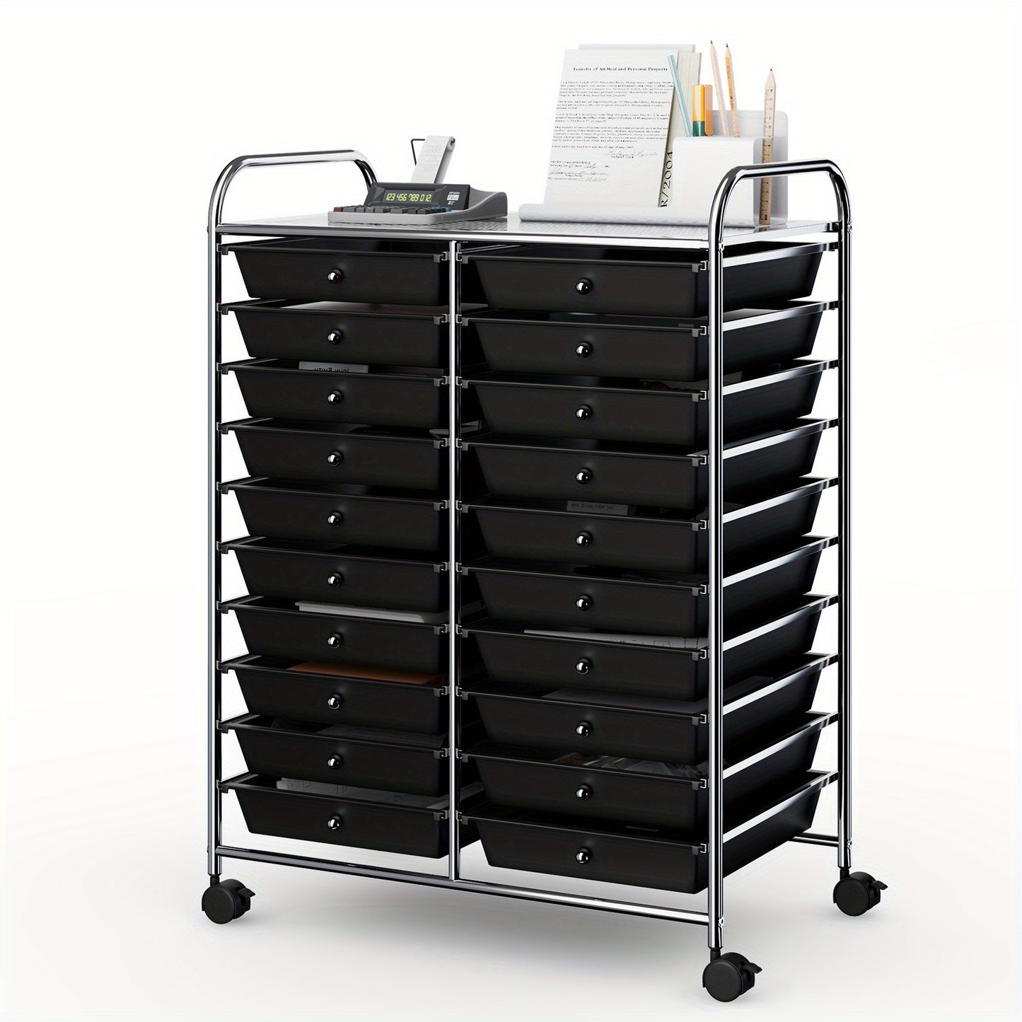 Badkamerwagen – Opbergwagen – Rolcontainer – Trolley – Opbergrek – 20 Uittrekbare Lades – Metaal Frame – Mobiel met Remmen