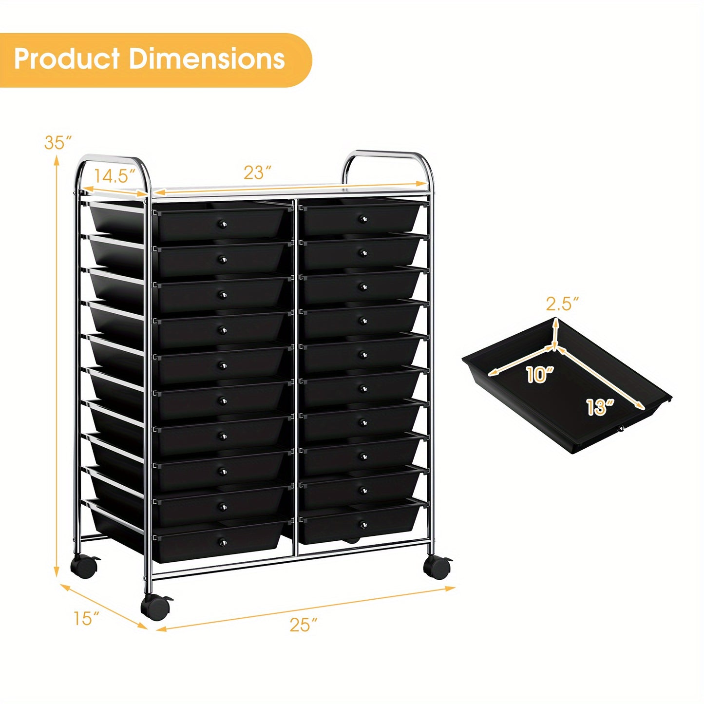 Badkamerwagen – Opbergwagen – Rolcontainer – Trolley – Opbergrek – 20 Uittrekbare Lades – Metaal Frame – Mobiel met Remmen
