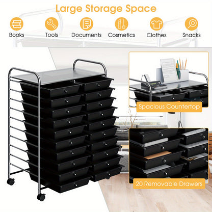 Badkamerwagen – Opbergwagen – Rolcontainer – Trolley – Opbergrek – 20 Uittrekbare Lades – Metaal Frame – Mobiel met Remmen