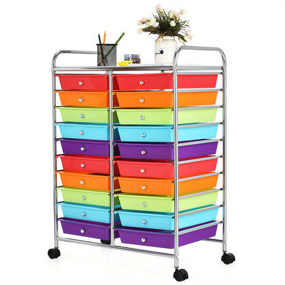 Roller trolley – Ladenwagen – Opbergwagen – Badkamer trolley – Bureautrolley – 20 Stapelbare Lades – Metaal Frame