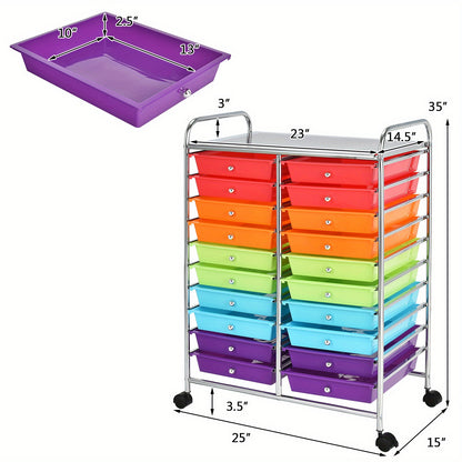 Roller trolley – Ladenwagen – Opbergwagen – Badkamer trolley – Bureautrolley – 20 Stapelbare Lades – Metaal Frame