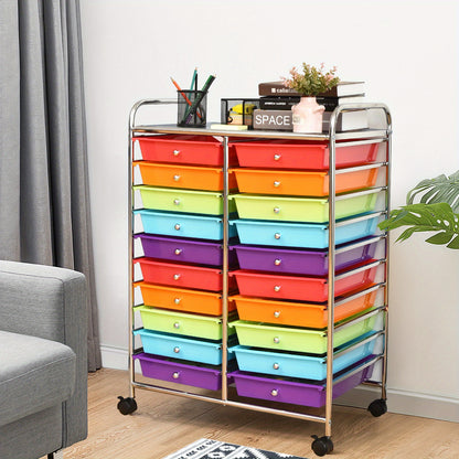 Roller trolley – Ladenwagen – Opbergwagen – Badkamer trolley – Bureautrolley – 20 Stapelbare Lades – Metaal Frame