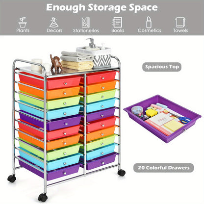 Roller trolley – Ladenwagen – Opbergwagen – Badkamer trolley – Bureautrolley – 20 Stapelbare Lades – Metaal Frame