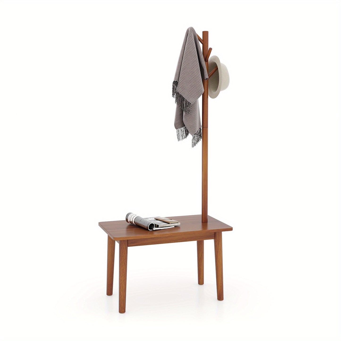 Kapstokbank – Kapstok met Bank – Garderoberek – Schoenenrek – Halmeubel – Massief Hout – Draagkracht 150 kg – Compact Design 76x43x168 cm