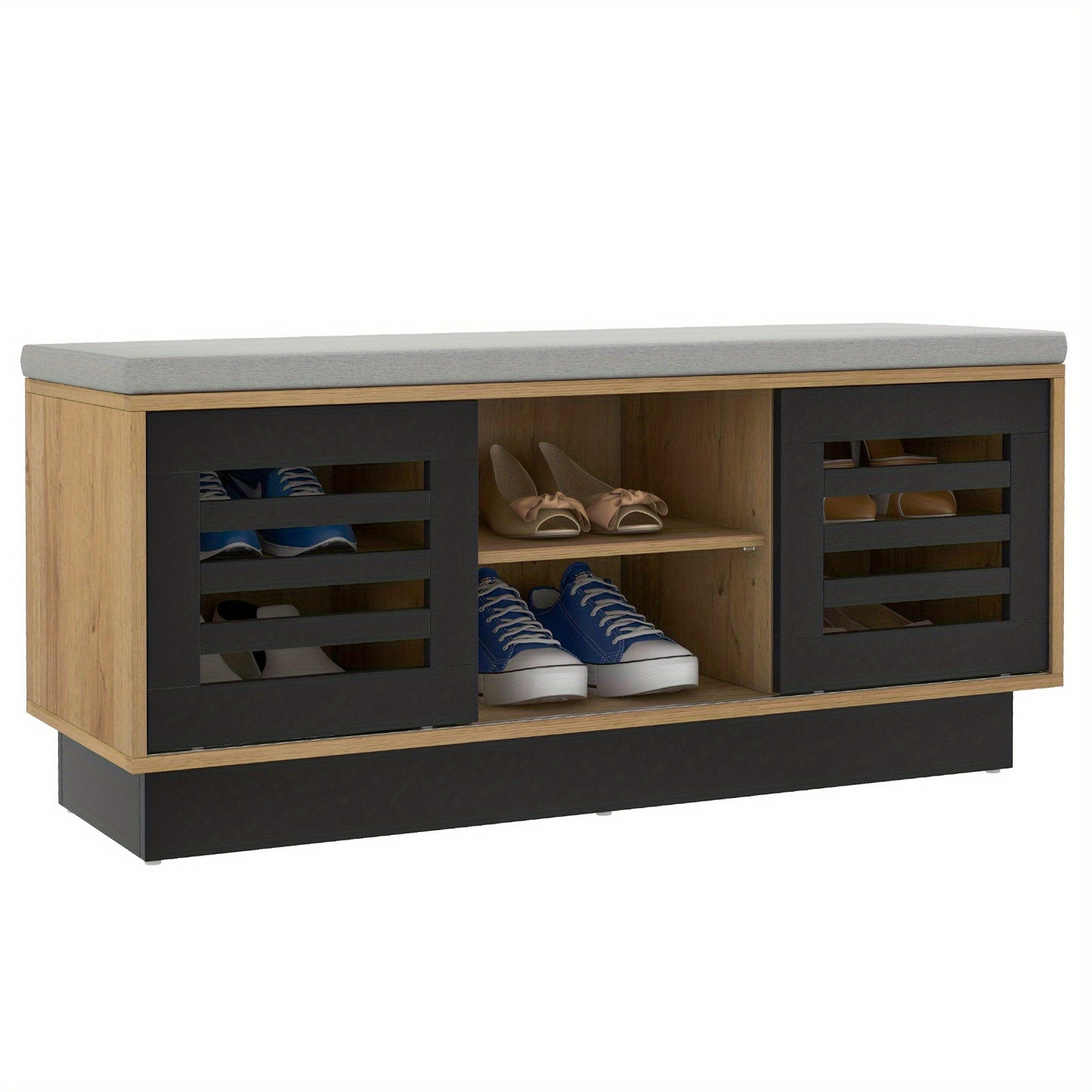 Schoenenrek – Schoenenbank – Schoenenkast – Schoenenopberger – Opbergbank – 6 Compartimenten – Zitkussen en Verstelbare Planken – Modern Grijs 99,5x34,5x46 cm