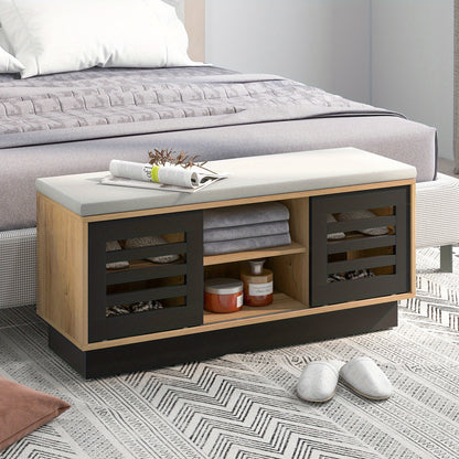 Schoenenrek – Schoenenbank – Schoenenkast – Schoenenopberger – Opbergbank – 6 Compartimenten – Zitkussen en Verstelbare Planken – Modern Grijs 99,5x34,5x46 cm