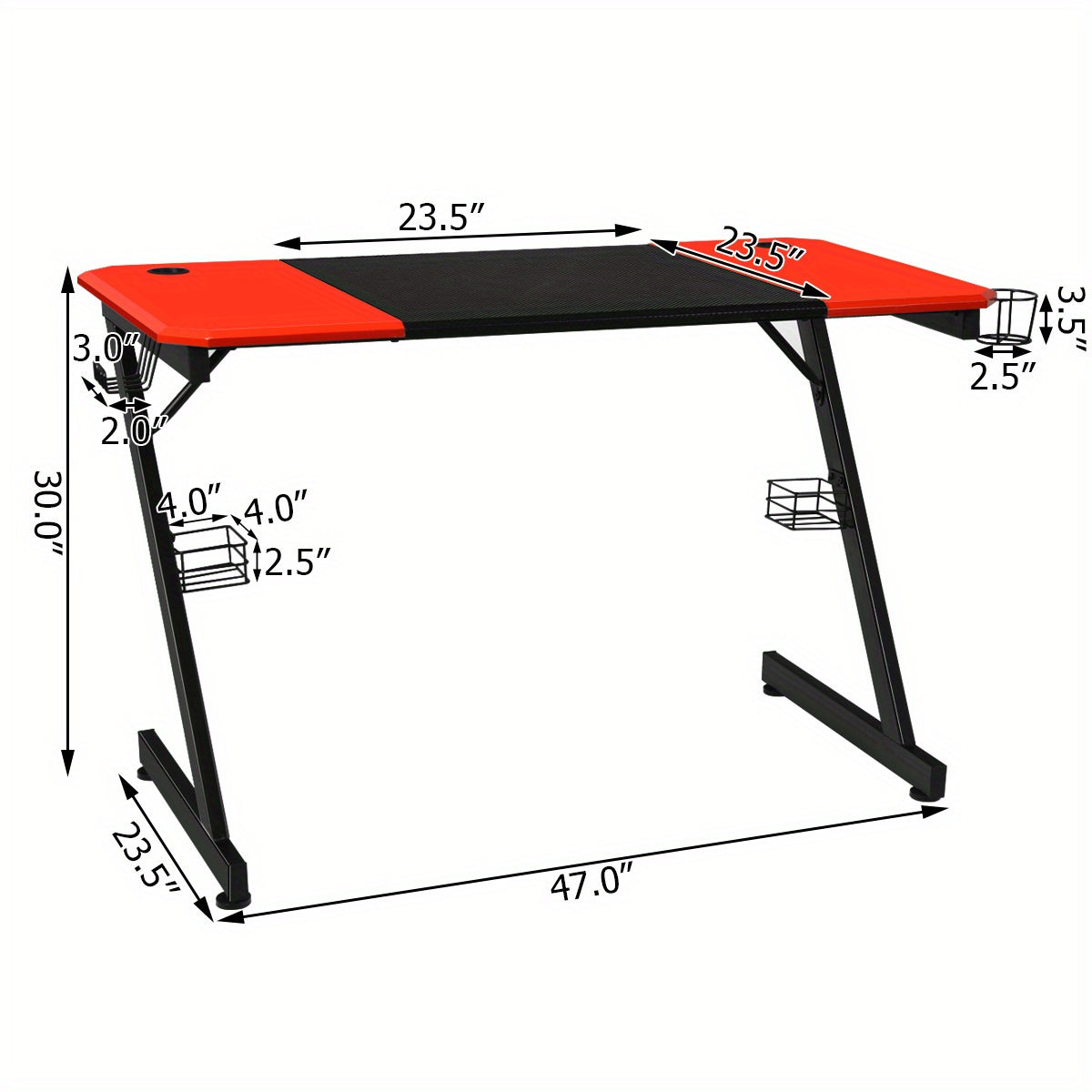 Gaming Bureau – Gaming Desk – Computertafel – Werktafel – Schrijftafel – Zwart Met Rood – Ruim MDF Tafelblad – Stevige Z-Vormige Metalen Poot