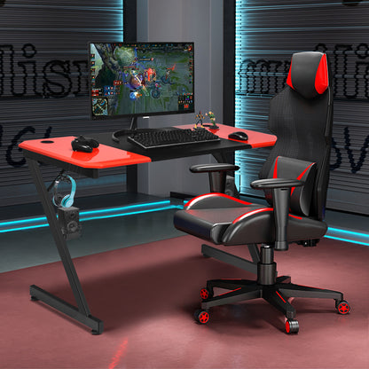 Gaming Bureau – Gaming Desk – Computertafel – Werktafel – Schrijftafel – Zwart Met Rood – Ruim MDF Tafelblad – Stevige Z-Vormige Metalen Poot
