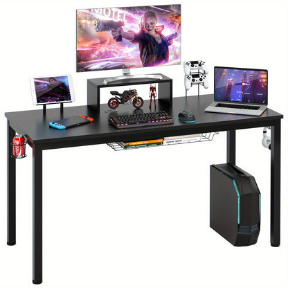 Gaming Desk – Gamer Bureau – Gamebureau – Computerbureau – Werkplek Bureau – Zwart – Ergonomische Monitorplank – Stevig Gepoedercoat Ijzer Frame