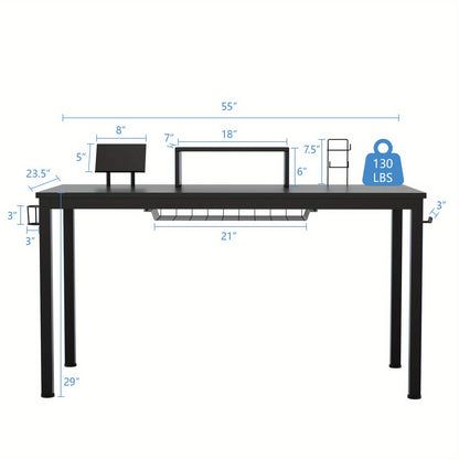 Gaming Desk – Gamer Bureau – Gamebureau – Computerbureau – Werkplek Bureau – Zwart – Ergonomische Monitorplank – Stevig Gepoedercoat Ijzer Frame