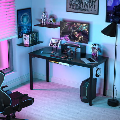 Gaming Desk – Gamer Bureau – Gamebureau – Computerbureau – Werkplek Bureau – Zwart – Ergonomische Monitorplank – Stevig Gepoedercoat Ijzer Frame