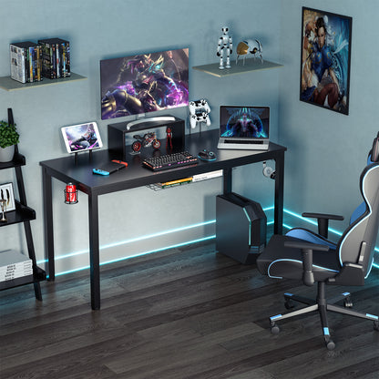 Gaming Desk – Gamer Bureau – Gamebureau – Computerbureau – Werkplek Bureau – Zwart – Ergonomische Monitorplank – Stevig Gepoedercoat Ijzer Frame