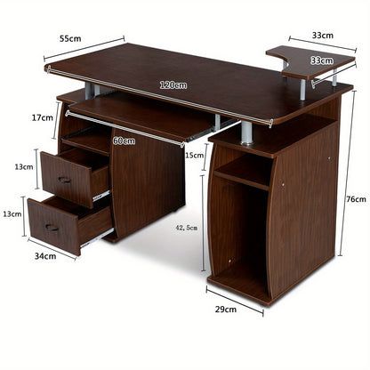 Bureau – Computertafel – Werkplektafel – Bureautafel – Schrijftafel – MDF Metalen Frame – Toetsenbordlade en Printervak – 120 x 55 cm Bruin