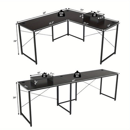 Hoekbureau – Computerbureau – L-vormig Bureau – Gamebureau – Bureautafel – Zwart – Robuust Staal – Verstelbare Voeten – 150x150 cm