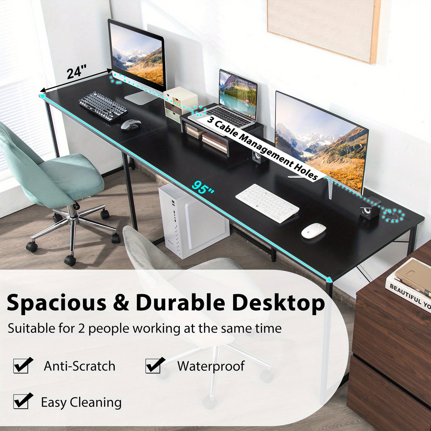 Hoekbureau – Computerbureau – L-vormig Bureau – Gamebureau – Bureautafel – Zwart – Robuust Staal – Verstelbare Voeten – 150x150 cm