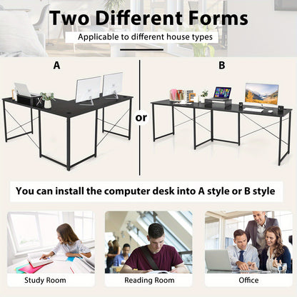 Hoekbureau – Computerbureau – L-vormig Bureau – Gamebureau – Bureautafel – Zwart – Robuust Staal – Verstelbare Voeten – 150x150 cm