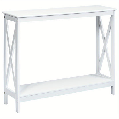Sidetable – Consoletafel – Wandtafel – Haltafel – Bijzettafel – Wit MDF – 2-laags met X-Design – Stabiel en Functioneel