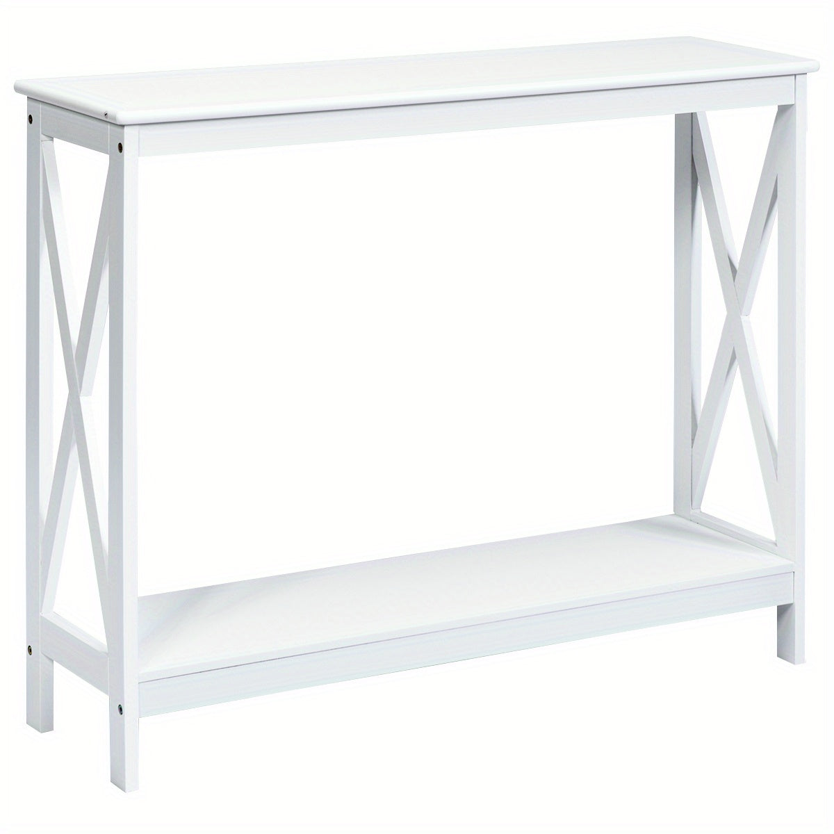 Sidetable – Consoletafel – Wandtafel – Haltafel – Bijzettafel – Wit MDF – 2-laags met X-Design – Stabiel en Functioneel