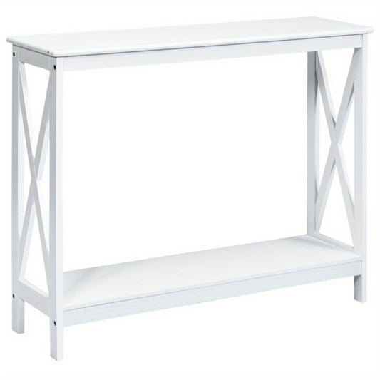 Sidetable – Consoletafel – Wandtafel – Haltafel – Bijzettafel – Wit MDF – 2-laags met X-Design – Stabiel en Functioneel