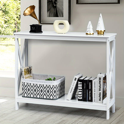 Sidetable – Consoletafel – Wandtafel – Haltafel – Bijzettafel – Wit MDF – 2-laags met X-Design – Stabiel en Functioneel