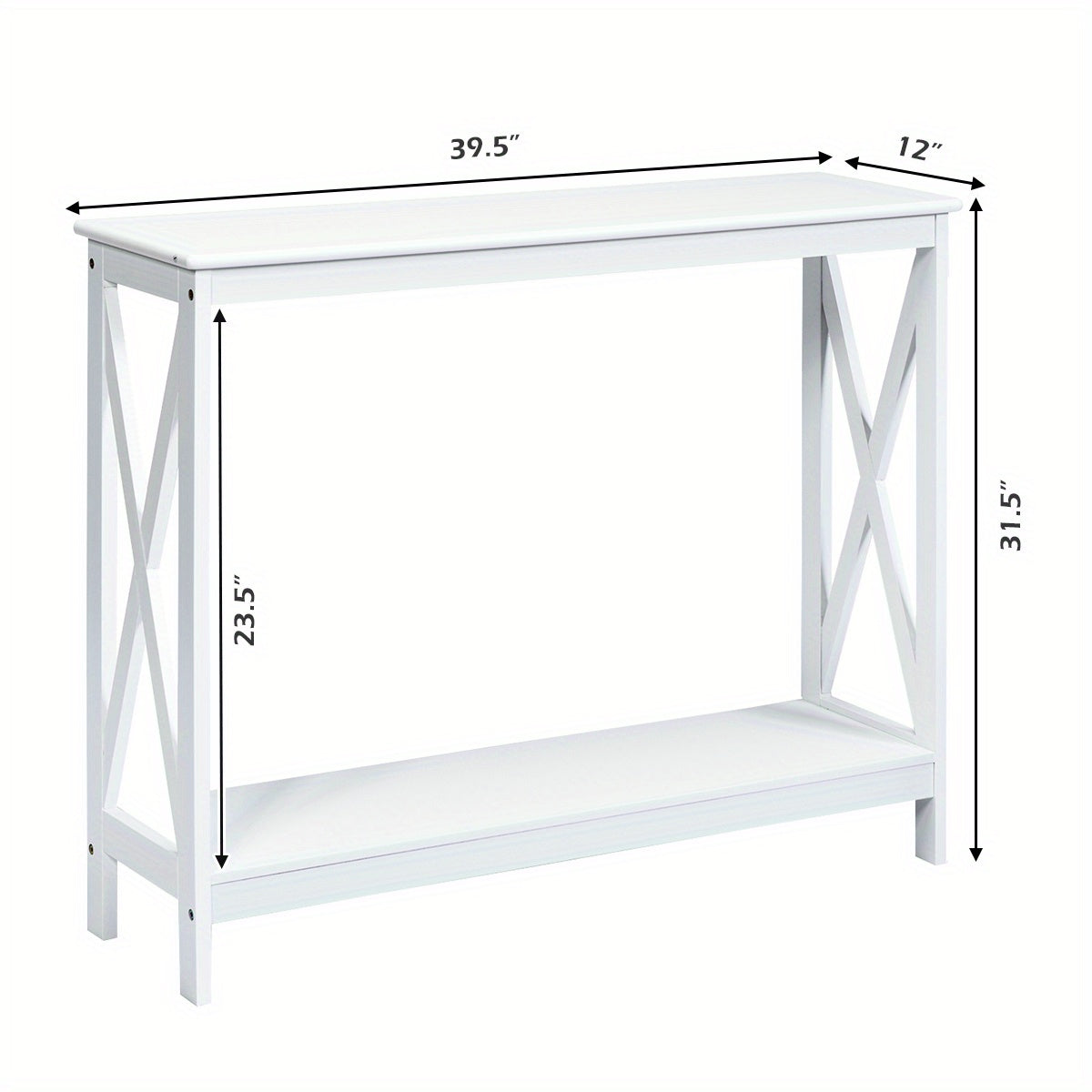 Sidetable – Consoletafel – Wandtafel – Haltafel – Bijzettafel – Wit MDF – 2-laags met X-Design – Stabiel en Functioneel