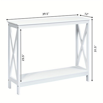 Sidetable – Consoletafel – Wandtafel – Haltafel – Bijzettafel – Wit MDF – 2-laags met X-Design – Stabiel en Functioneel