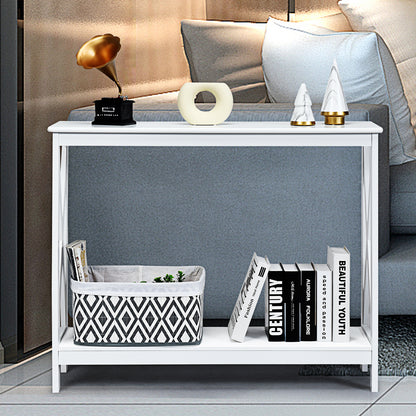 Sidetable – Consoletafel – Wandtafel – Haltafel – Bijzettafel – Wit MDF – 2-laags met X-Design – Stabiel en Functioneel