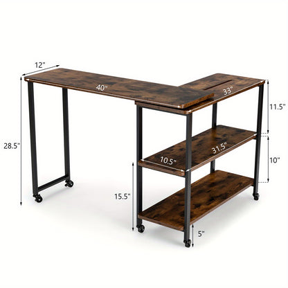 Bijzettafel – Draaibare Tafel – Banktafel – Salontafel – Opbergbijzettafel – 360° Draaibaar – Met Wieltjes En Opbergruimte – Rustiek Bruin