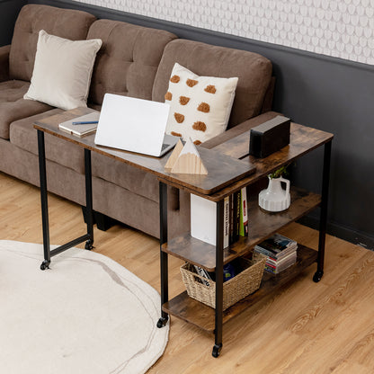 Bijzettafel – Draaibare Tafel – Banktafel – Salontafel – Opbergbijzettafel – 360° Draaibaar – Met Wieltjes En Opbergruimte – Rustiek Bruin
