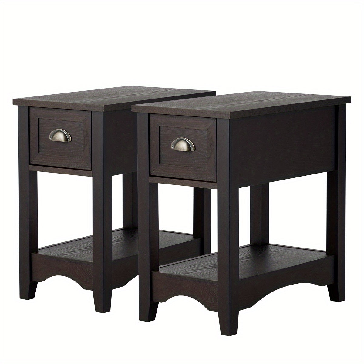 Sidetable – Wandtafel – Haltafel – Bijzettafel – Nachtkastje – 2-Delige Set Met Lade En Plank – Compact Smal Design Walnoot
