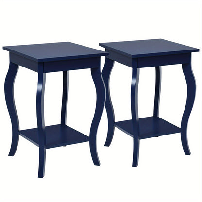 Nachtkastje – Bijzettafel – Side table – Laptoptafel – Industrieel tafeltje – Houten 2-laags design – Compact 40x40x60 cm – Robuust MDF en massief hout – Blauw