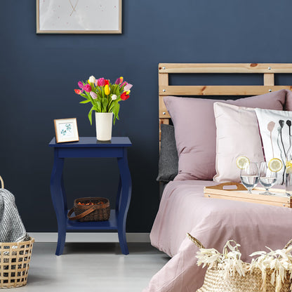 Nachtkastje – Bijzettafel – Side table – Laptoptafel – Industrieel tafeltje – Houten 2-laags design – Compact 40x40x60 cm – Robuust MDF en massief hout – Blauw