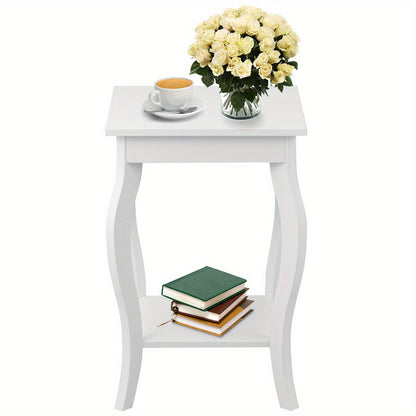 Wit Nachtkastje – Bijzettafel – Opbergkastje – Bedkastje – Houten Nachtkastje – Dubbele Open Planken – Compact Ruimtebesparend Design