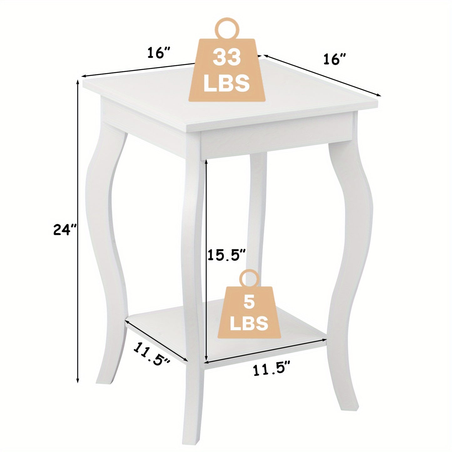 Wit Nachtkastje – Bijzettafel – Opbergkastje – Bedkastje – Houten Nachtkastje – Dubbele Open Planken – Compact Ruimtebesparend Design