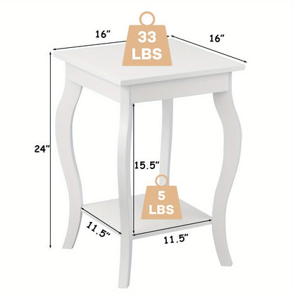 Wit Nachtkastje – Bijzettafel – Opbergkastje – Bedkastje – Houten Nachtkastje – Dubbele Open Planken – Compact Ruimtebesparend Design