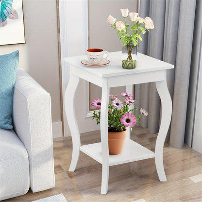 Wit Nachtkastje – Bijzettafel – Opbergkastje – Bedkastje – Houten Nachtkastje – Dubbele Open Planken – Compact Ruimtebesparend Design