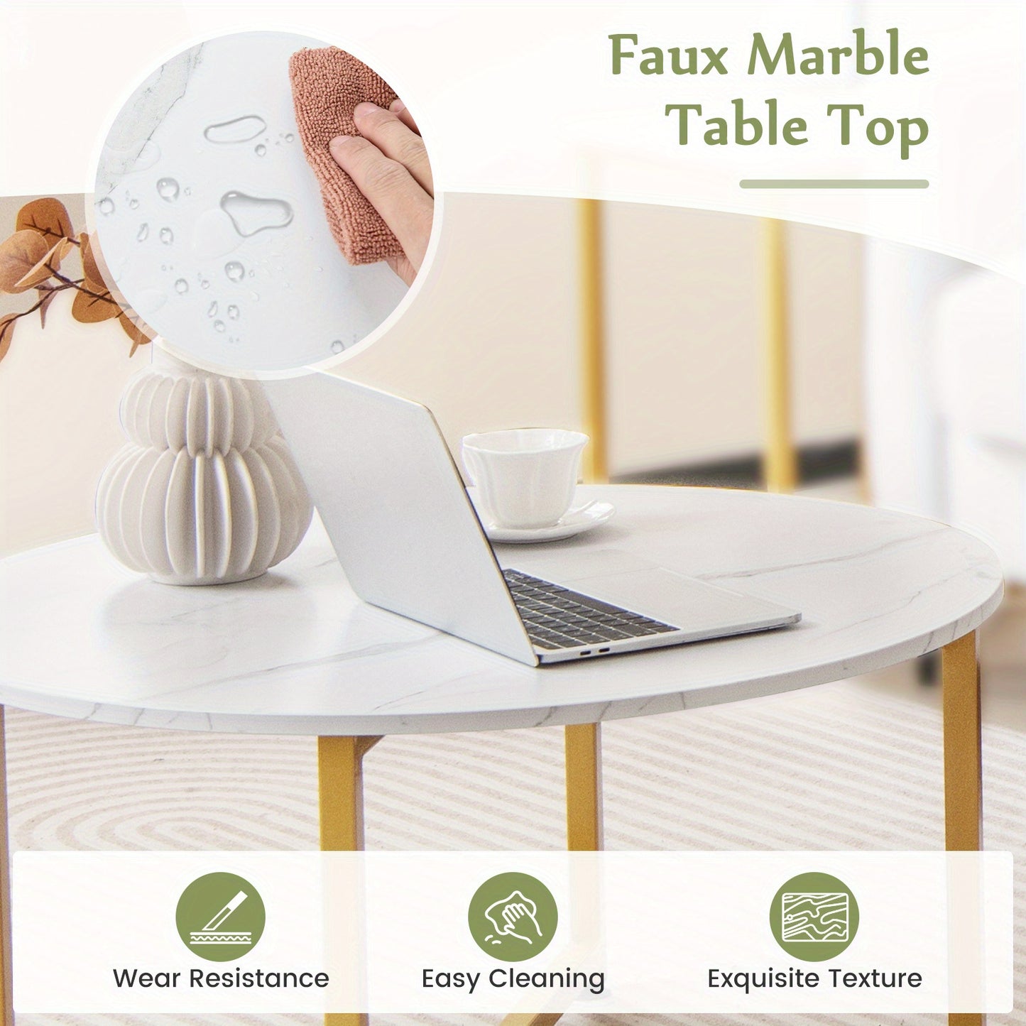 3-Delige Salontafelset – Koffietafel – Bijzettafel – Woonkamertafel – Slaapkamertafel – Wit – Metalen Frame – Ruimtebesparend Uitschuifbaar