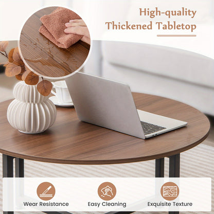 Salontafel – Koffietafel – Bijzettafel – Woonkamertafel – Tafeltje – Metaal & MDF – Set van 3 met Walnootlook – Ronde en Vierkante Tafels