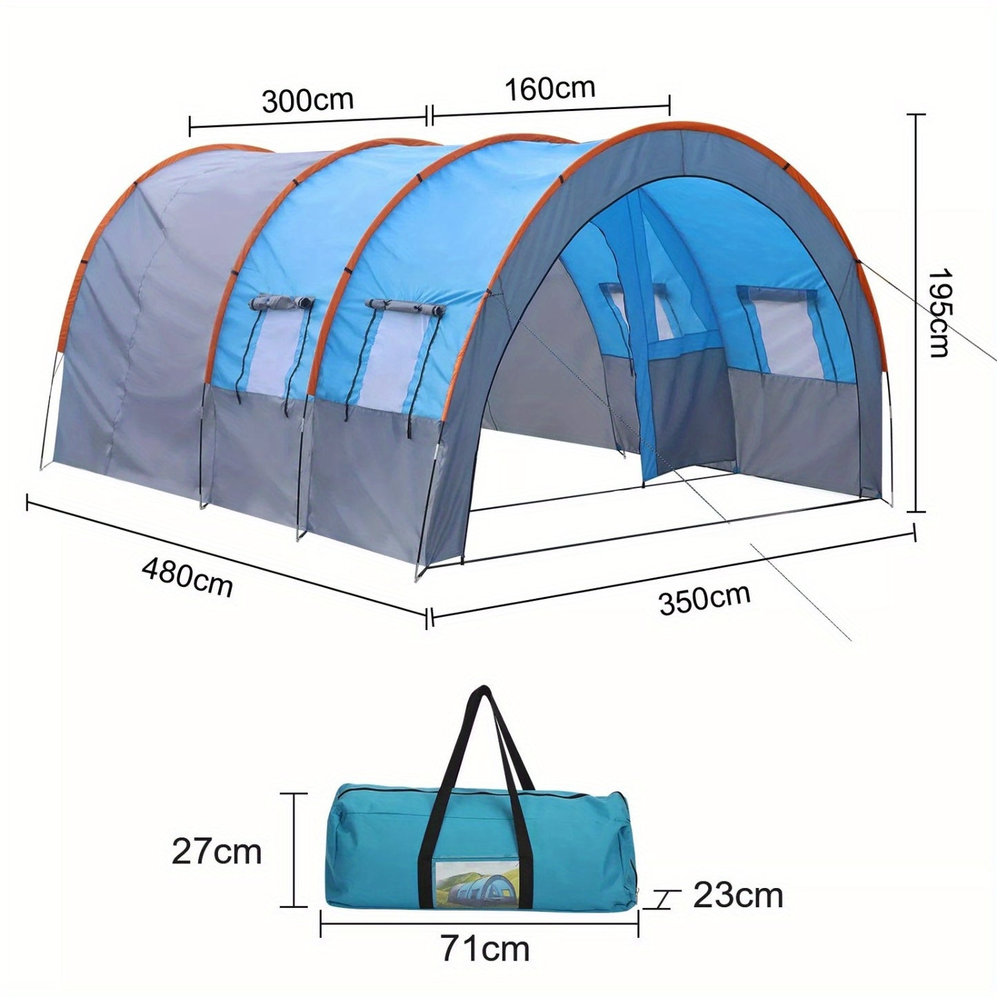XXL Tunneltent – Kampeertent – Familietent – Groepstent – Outdoor Tent – Ruim Voor 4-6 Personen – Waterafstotend Polyester – Snelle Opzet